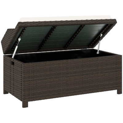Outsunny Wicker Outdoor Storage Bench with Cushion, Cream White