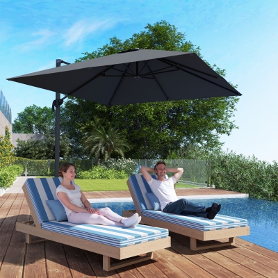 Outsunny 8 FT Aluminium Cantilever Patio Umbrella with 360° Rotation, Cross Base, Crank and Tilt for Garden, Patio, Dark Grey