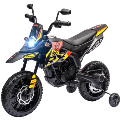 Qaba 12V Aprilia Licenced Kids Electric Motorcycle, Battery-Powered Dirt Bike with Training Wheels for Aged 3-8, Yellow