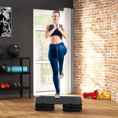 Soozier Adjustable Aerobic Stepper, 3-Level with Risers 4", 6", 8" Exercise Step Platform for Home Gym Fitness Workout, 330lbs Weight Capacity, Grey