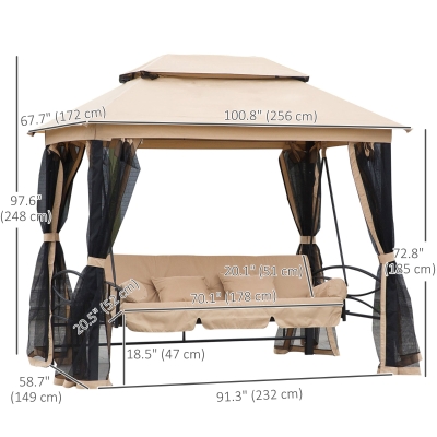 Outsunny 3 Person Outdoor Patio Daybed 3 in 1 Canopy Gazebo