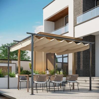 Outsunny 11.5' x 11.5' Outdoor Retractable Pergola, Beige