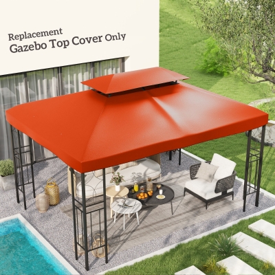 Outsunny 13' x 10' Gazebo Replacement Canopy 2 Tier Top UV Cover Pavilion Garden Patio Outdoor, Rust Red (TOP ONLY)