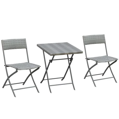 Outsunny 3-Piece Outdoor Folding Rattan Bistro Set, Grey