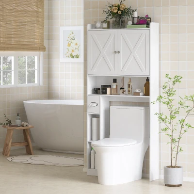HOMCOM Farmhouse Over Toilet Cabinet with Barn Doors, White
