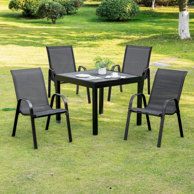 Outsunny 4-Piece Outdoor Dining Chair for Relaxing on Patio Balcony Garden, Comfortable Outdoor Furniture with Armrests, Black