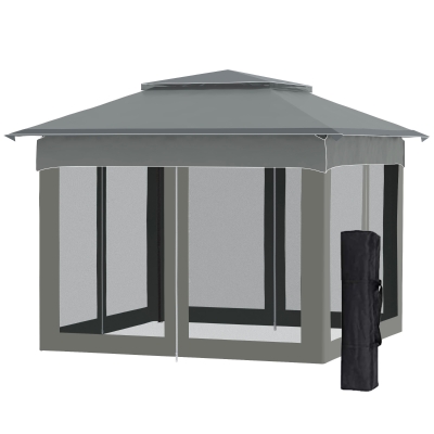 Outsunny 11' x 11' Outdoor Patio Pop Up Gazebo with Netting, Dark Gray