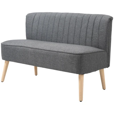HOMCOM Modern 2 Seat Sofa for Bedroom, Upholstered Two Seater Couch with Rubber Wood Legs, Light Grey