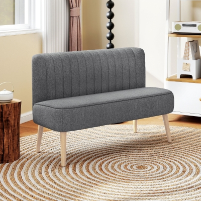 HOMCOM Modern 2 Seat Sofa for Bedroom, Upholstered Two Seater Couch with Rubber Wood Legs, Light Grey