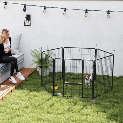 PawHut Heavy Duty Dog Playpen with Door for Small Dogs, 6 Panels, 23.5"H