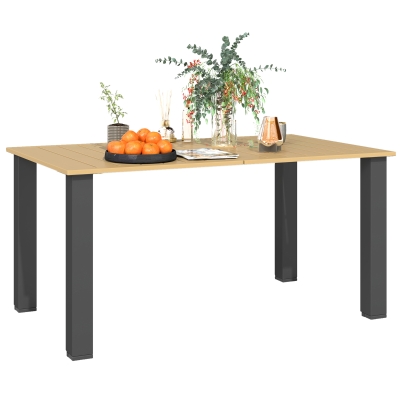 Outsunny 59" Outdoor Patio Table with Umbrella Hole, Outdoor Dining Table with Slatted Tabletop for Backyard Garden, Brown