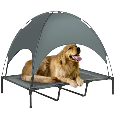 PawHut Elevated Dog Bed with Canopy, Portable Raised Dog Cot for XL Sized Dogs, Indoor & Outdoor, 48" x 36" x 43", Grey
