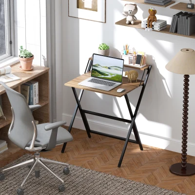 HOMCOM 27.6" Folding Computer Desk with Monitor Shelf, Walnut
