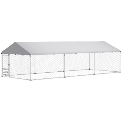 PawHut Outdoor Dog Kennel with Bowl Rack & Waterproof Cover, 19.7'