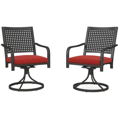 Outsunny Patio Swivel Chairs with Cushion, Outdoor Swivel Rocker with Curved Armrests, Red