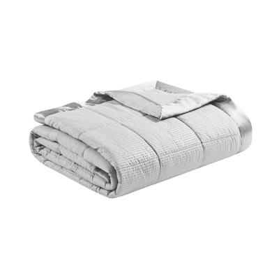 Oversized Hypoallergenic Down Alternative Blanket with Satin Trim, Grey
