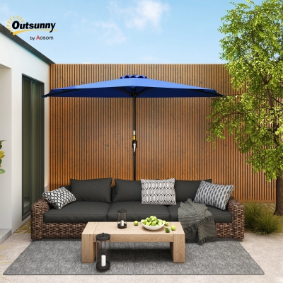 Outsunny 9ft Half Round Umbrella Outdoor Patio Garden Balcony Parasol Window Sun Shade w/ 5 Ribs, Deep Blue