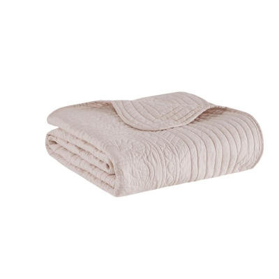 Oversized Quilted Throw with Scalloped Edges, Blush