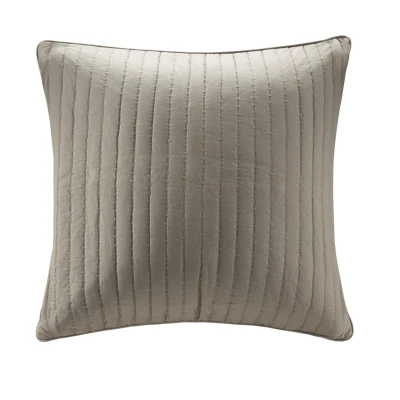 Embroidered Cotton Quilted Euro Sham with Hidden Zipper, Taupe