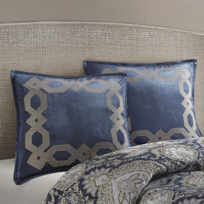 Machine Washable Velvet European Pillow Sham with Hidden Zipper, Navy