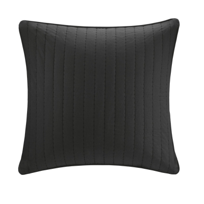 100% Cotton Quilted Euro Sham with Embroidery, Black
