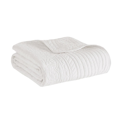 Oversized Quilted Throw with Scalloped Edges, White