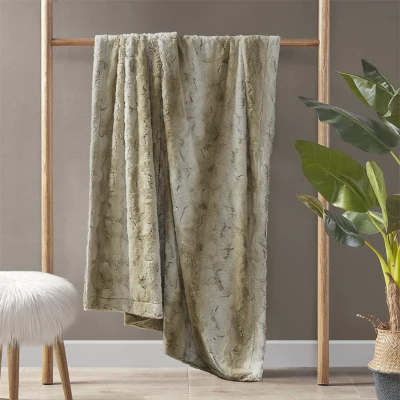 Luxuriously Soft Oversized Faux Fur Throw Blanket with Faux Mink Reverse, Sand