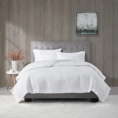 King Size Lightweight Down Alternative Blanket with Satin Trim, White