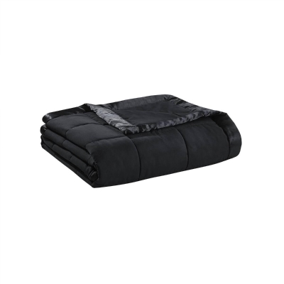 Twin Size Lightweight Down Alternative Blanket with Satin Trim, Black