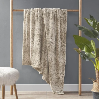 Oversized Faux Fur Throw with Faux Mink Reverse, Leopard