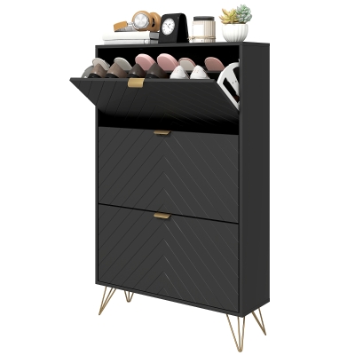 HOMCOM Modern Shoe Storage Cabinet with 3 Flip Drawers for 18 Pairs, Narrow Shoe Organizer for Entryway, Hallway, Black