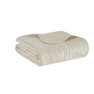 Oversized Quilted Throw with Scalloped Edges, Cream