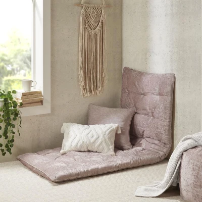 Poly Chenille Floor Pillow Cushion with Tufted Detailing, Blush