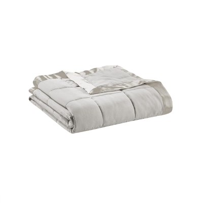 Machine Washable Down Alternative Blanket with Satin Trim, Grey