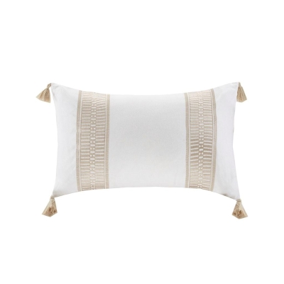 Embroidered Cotton Oblong Pillow with Tassels, Multicolor