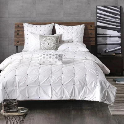 Cotton Embroidered Decorative Square Pillow with Metallic Medallion Design, Grey