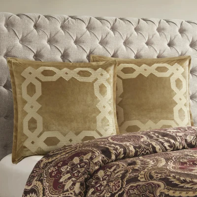 Geometric Velvet European Pillow Sham with Metallic Embroidery, Gold