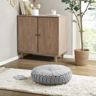 Poly Chenille Round Floor Pillow Cushion with Textured Fabric, Grey
