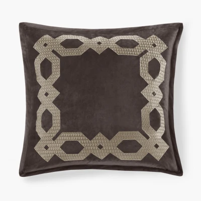 Geometric Velvet European Pillow Sham with Metallic Embroidery, Brown
