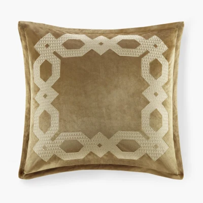 Geometric Velvet European Pillow Sham with Metallic Embroidery, Gold