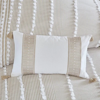 Embroidered Cotton Oblong Pillow with Tassels, Multicolor