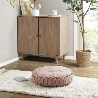 Poly Chenille Round Floor Pillow Cushion with Textured Fabric, Blush
