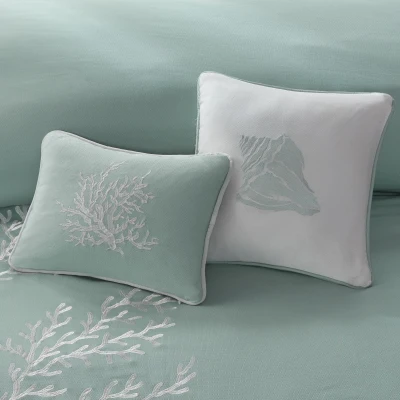 Coastal Inspired Square Pillow with Conch Shell Embroidery, Multicolor