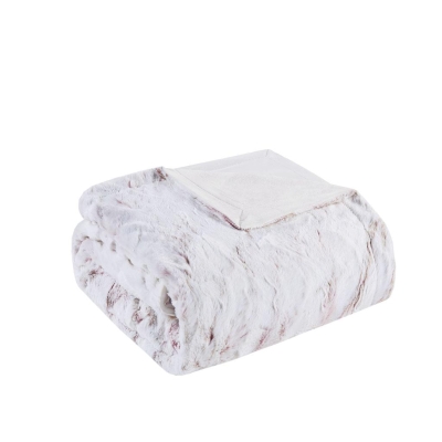 Luxuriously Soft Oversized Faux Fur Throw Blanket with Marble Print, 70" L x 60" W x 0.25" H, Blush
