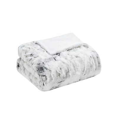 Machine Washable Oversized Faux Fur Throw with Marble Print, Grey