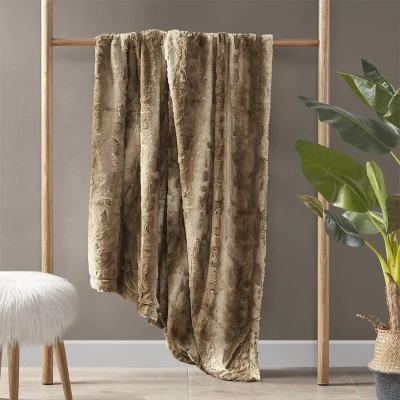 Oversized Faux Fur Throw with Faux Mink Reverse, Tan