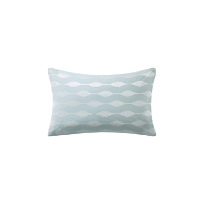 100% Cotton Oblong Decorative Pillow with Wavy Embroidery, Blue
