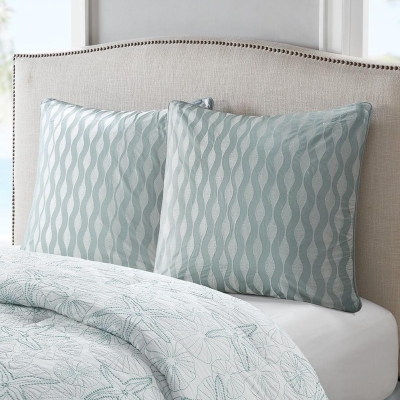 Ocean-Inspired Cotton Euro Sham with Embroidery, Blue