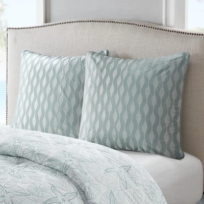 Ocean-Inspired Cotton Euro Sham with Embroidery, Blue
