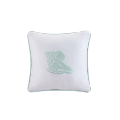 Coastal Inspired Square Pillow with Conch Shell Embroidery, Multicolor
